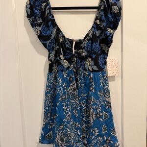 NWT Free People Black and Blue Floral Blouse